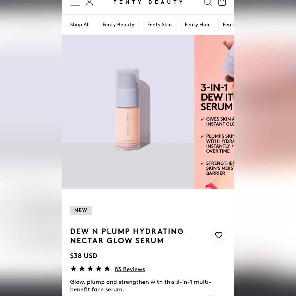 Fenty Beauty Dew N Plump Hydrating Nectar Glow Serum And SPF PR Bundle - Picture 3 of 3